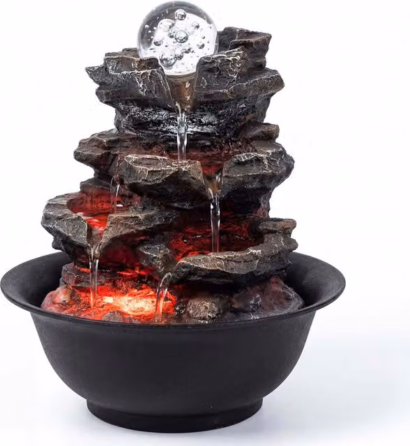 Spector Tabletop Water Feature Fountain with LED Glass Ball in Brown