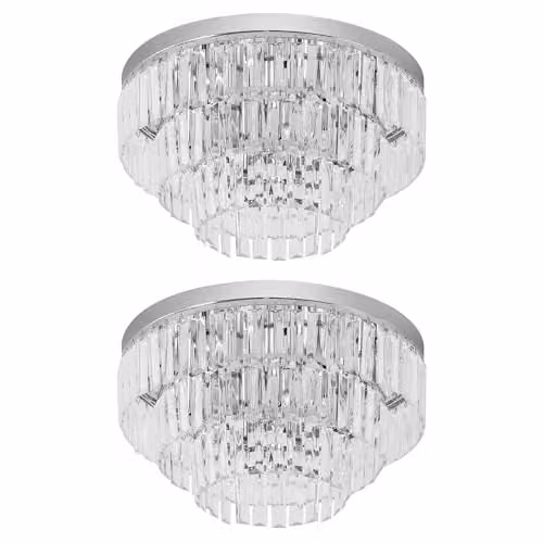 HOMCOM Set of 2 Modern Crystal Ceiling Lights in Silver with E14 Fittings