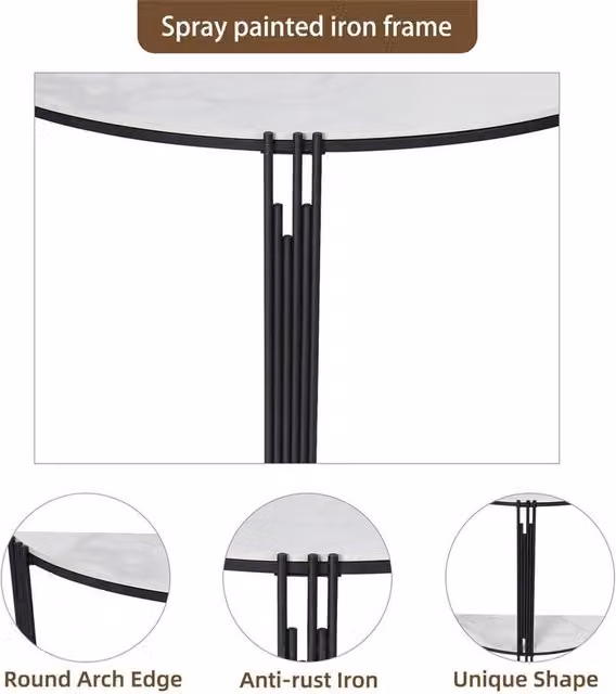 NESTLUNE 2-Tier Half Moon Console Table in White with Glossy Ceramic Top