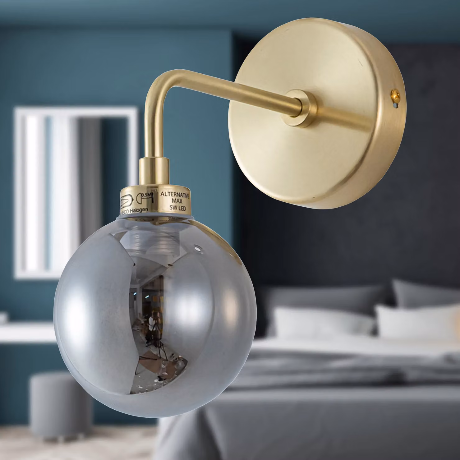 First Choice Lighting Toner Gold and Brass Wall Light with Smoked Glass Sphere – 3