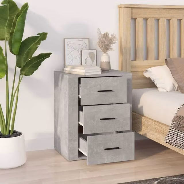 Berkfield Home Classic Bedside Cabinet in Concrete Grey, W/D/H: 50 x 36 x 60 cm