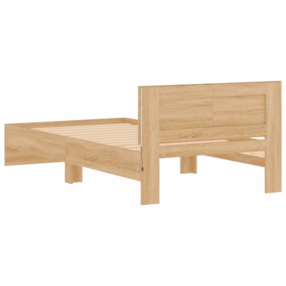 Berkfield Home Sonoma Oak Bed Frame with LED Lights and USB Charging Port, Light Tan, W/D/H: 100 x 200 cm – 3