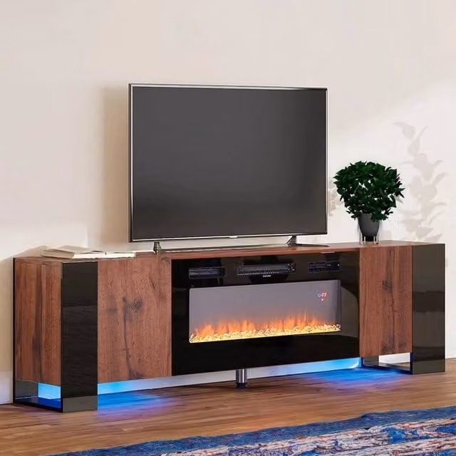 FORGEVIO Modern Wood TV Stand Unit Cabinet in Walnut Brown – 1