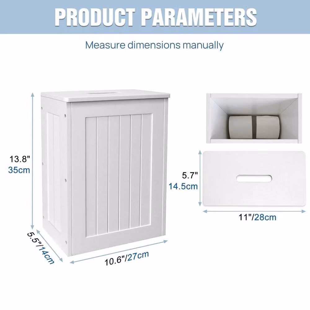 Kelvenix White Lacquered MDF Freestanding Multi-purpose Bathroom Toilet Roll Storage Tidy Box W/D/H: 14.0 x 35.0 x 27.0 cm – 2