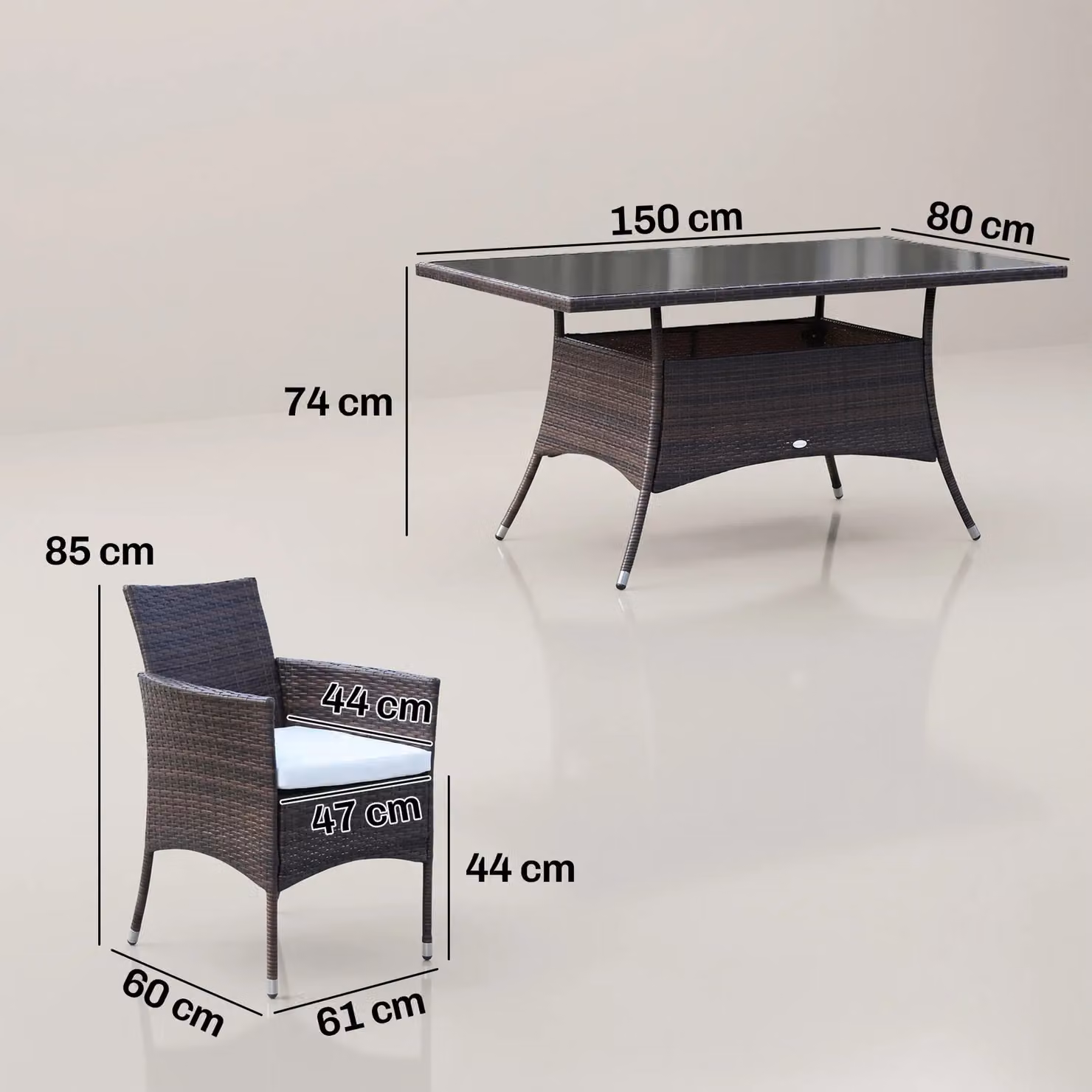 Outsunny 7-Piece Rattan Garden Furniture Dining Set in Brown and Black – 9