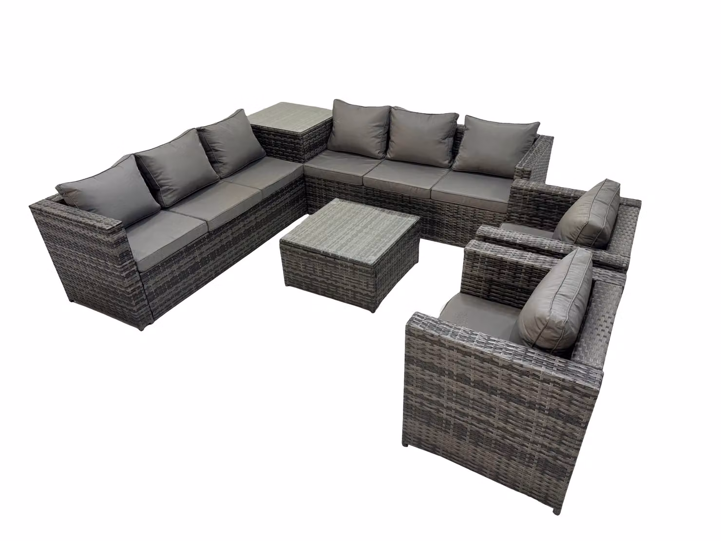 Fimous Grey Rattan L-Shape Corner Sofa Garden Furniture Set with 2 Tables, 2 Chairs and Upholstered Cushions – 3