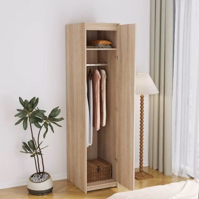 MMT Furniture Designs Ltd Slim Single Wardrobe with Hanging Rail and Internal Shelves in Brown and White, W/D/H: 52 x 40 x 180 cm