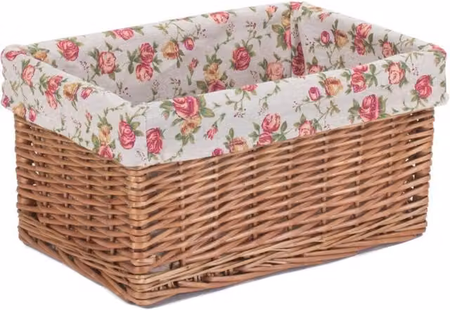 Red Wicker Hamper with Cotton Lining in Brown, 37 cm