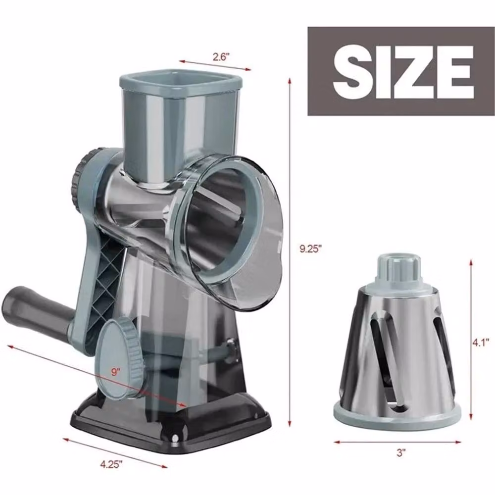 VOGREX 3-in-1 Manual Rotary Cheese Grater, Vegetable Slicer and Nut Grinder in Blue – 2