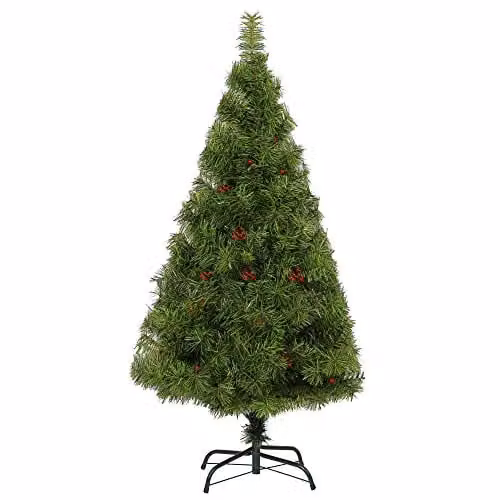 Shatchi 210cm Green Bushy Christmas Tree with Red Berry Decorations