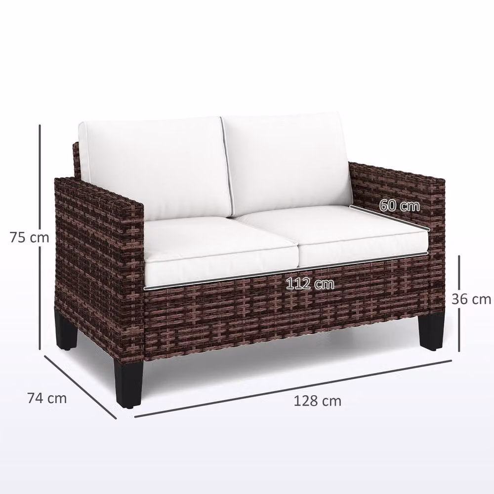ERGOVEXA Two-Seater Rattan Outdoor Sofa in Brown with Upholstered Cushions and Removable Covers – 2