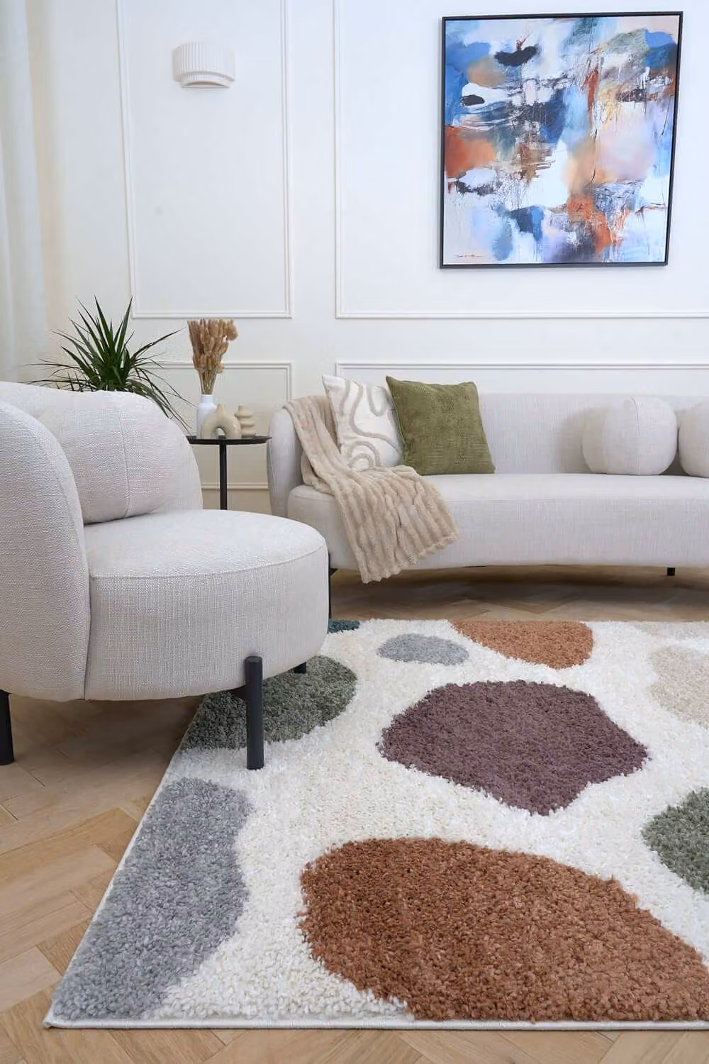 THE RUGS Moodi Pebble Design Shaggy Soft High Pile Multicolour Living Room Rug, W: 200 cm, L: 290 cm – 2