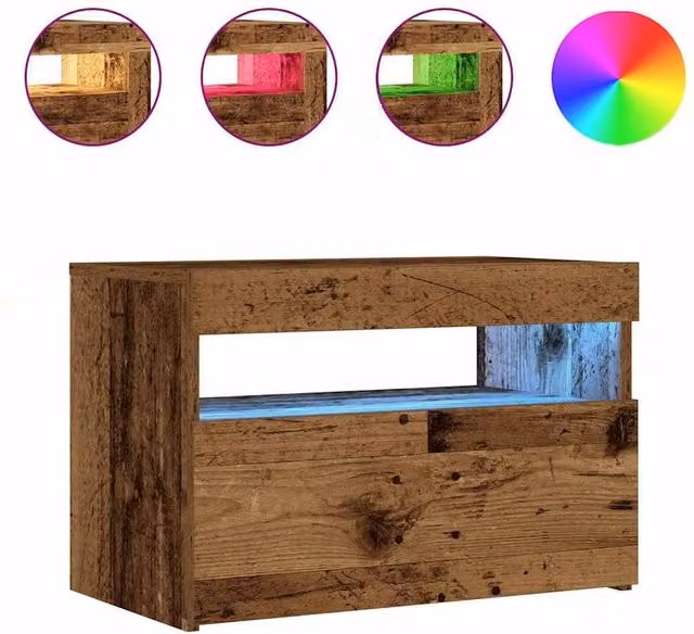 Berkfield Home Elegant Bedside Cabinet with Integrated LED Lights in Brown Old Wood, W/D/H: 60 x 35 x 40 cm