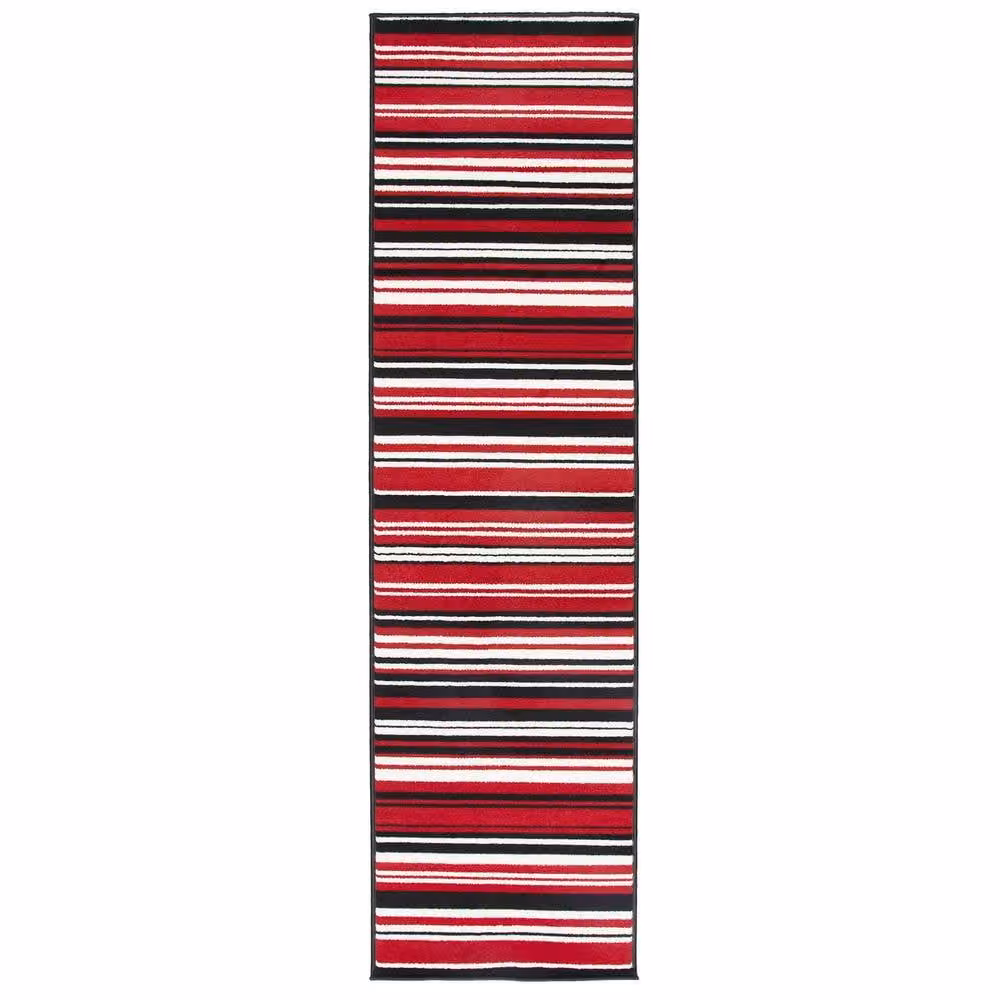 Bravich LTD Two Tone Striped Hallway Runner Rug in Red, Non Slip and Hard Wearing, W/D: 60 x 600 cm – 3