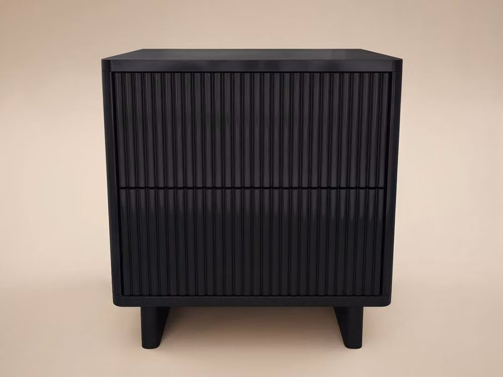 Solace+Co Velmor 2 Drawer Ribbed Bedside Table in Black, W/D/H: 39.5 x 39.5 x 54.5 cm – 3