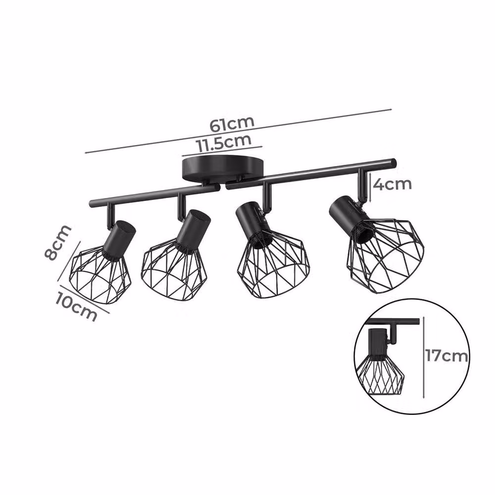 Emitto Adjustable 4-Way Black Metal Spotlight Ceiling Light with E14 Fixture – 3
