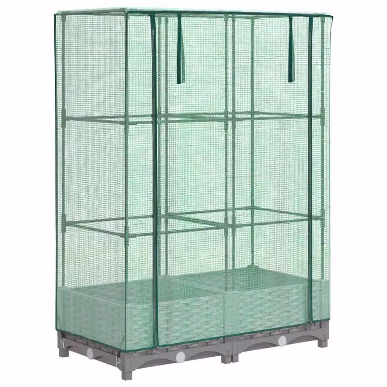 Berkfield Home Raised Bed with Greenhouse Cover in Black Rattan Look, W: 80 cm, D: 40 cm, H: 123 cm