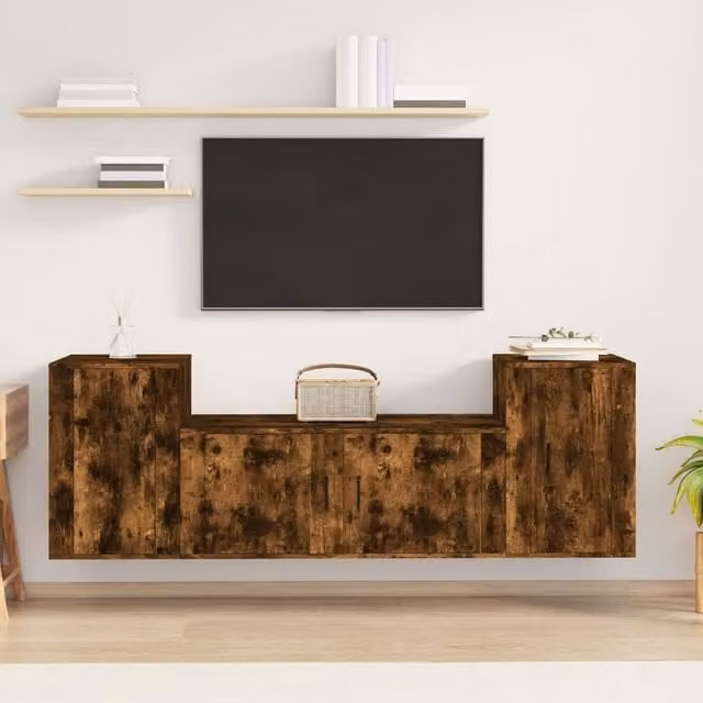Berkfield Home 3 Piece Classic Smoked Oak TV Cabinet Set in Brown – 1