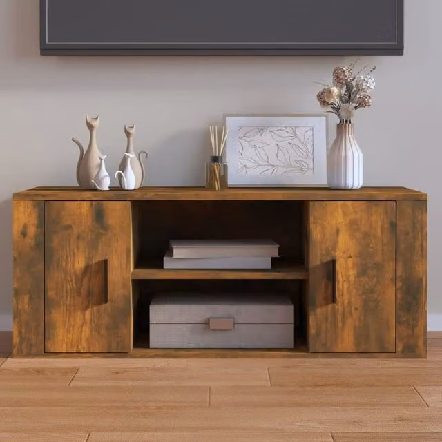 Berkfield Home Smoked Oak TV Cabinet in Brown, W/D/H: 100 x 35 x 40 cm
