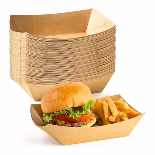 ECONX 100 Pack Medium Kraft Paper Food Trays in Brown, W: 21 cm, D: 14 cm – 1