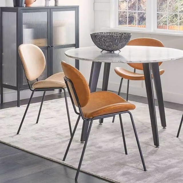 Wyld and Coco Set of 2 Armless Dining Chairs in Golden Brown Faux PU Leather