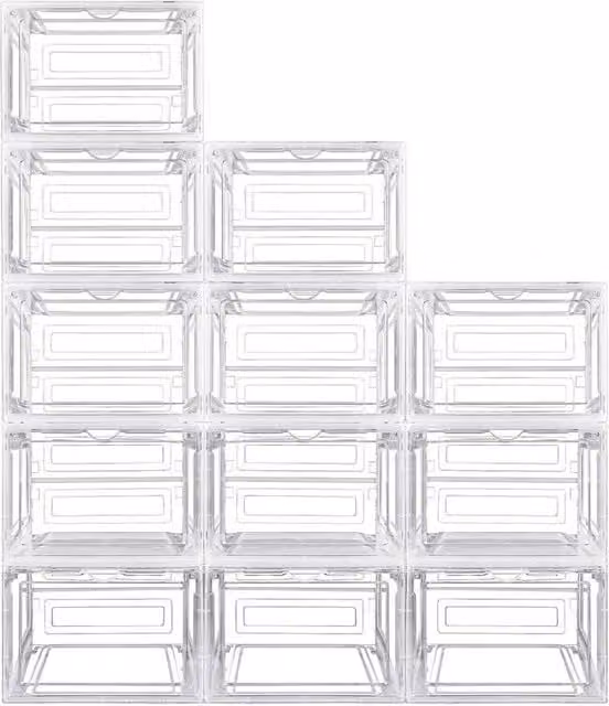 FORGEVIO 12 Piece Stackable Hard Plastic Shoe Box Storage Cases with Lids in Transparent – 1