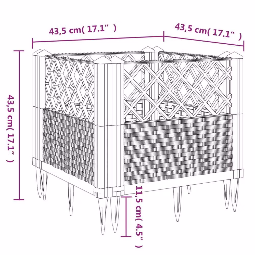 Berkfield Home Beautiful Garden Planter with Pegs, Brown, W/D/H: 43.5 x 43.5 x 43.5 cm – 3