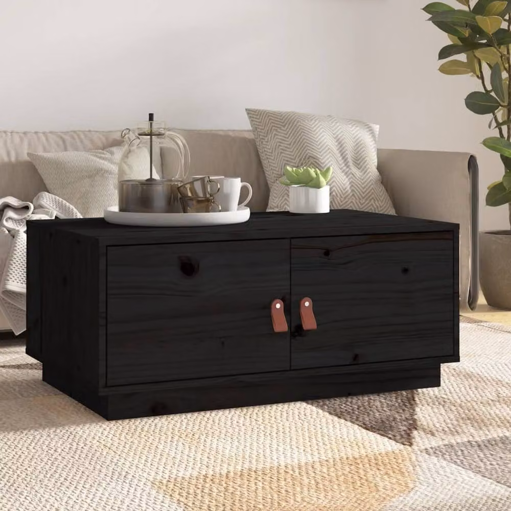 Berkfield Home Black Rustic Solid Pine Coffee Table W: 80 cm, D: 50 cm, H: 35 cm – 2