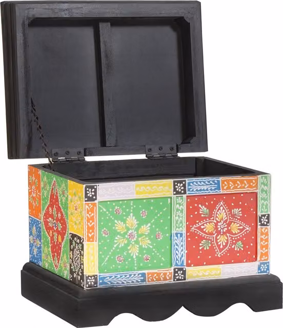 Berkfield Home Multicolour Floral Mango Wood Storage Box W: 40 cm, D: 30 cm, H: 30 cm – 1