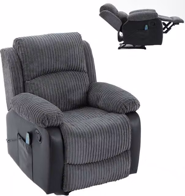 FURNITURE ONE Grey Corduroy Fabric 2 Seater Manual Recliner Sofa with Electric Massage Function – 1