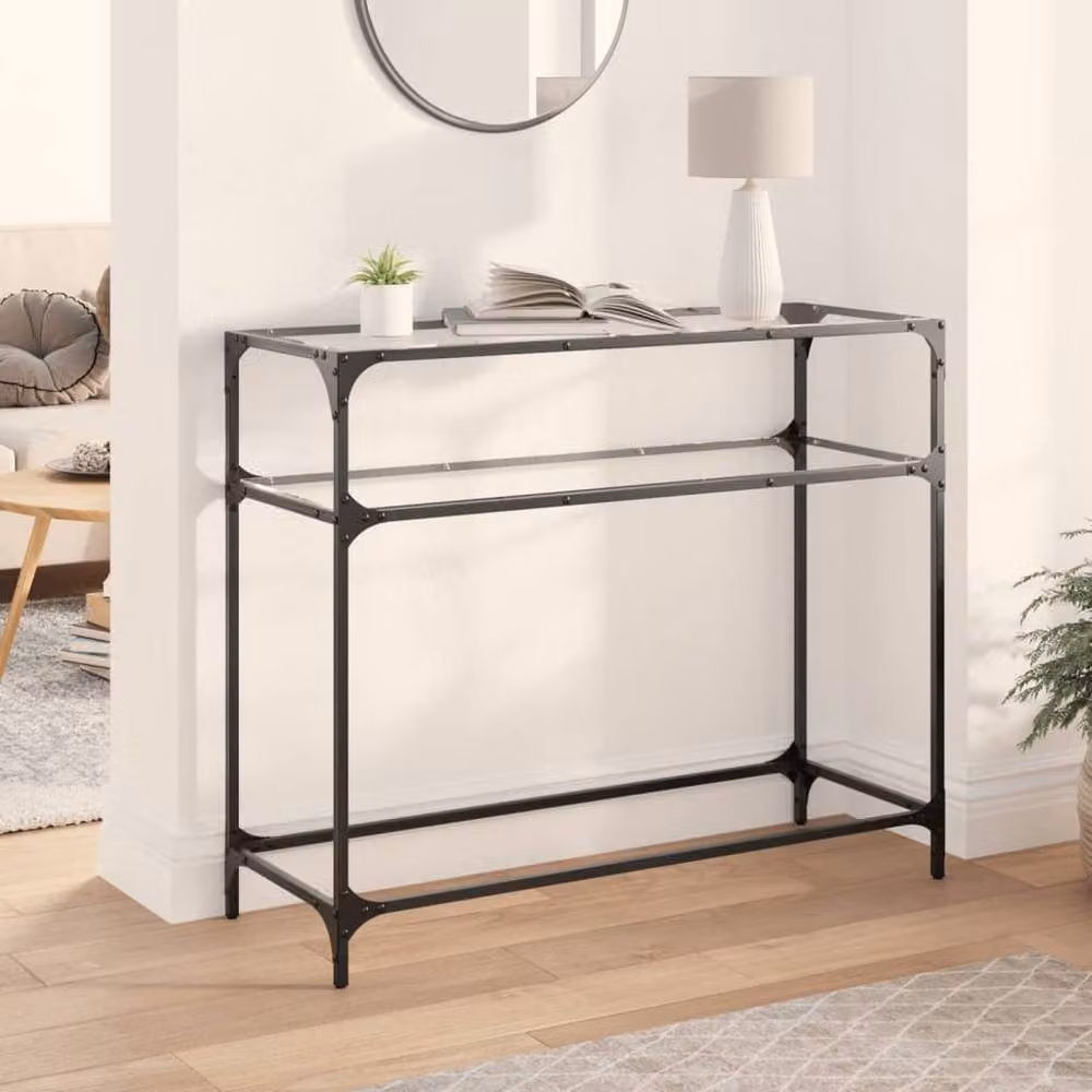 Berkfield Home Modern Console Table with Transparent Glass Top and Black Metal Frame, W/D/H: 98 x 35 x 81 cm – 2