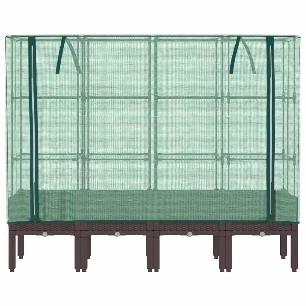 Berkfield Home Raised Bed with Greenhouse Cover in Brown Rattan Look, W/D/H: 160 x 40 x 140 cm – 3
