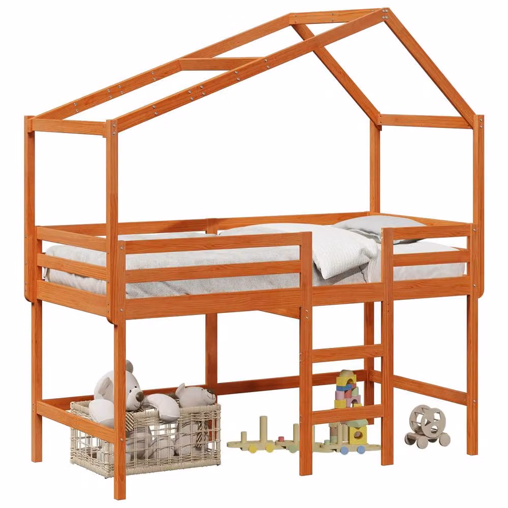 Berkfield Home Loft Bed Frame in Waxed Brown Solid Pine Wood, W/D/H: 90 x 190 cm – 2