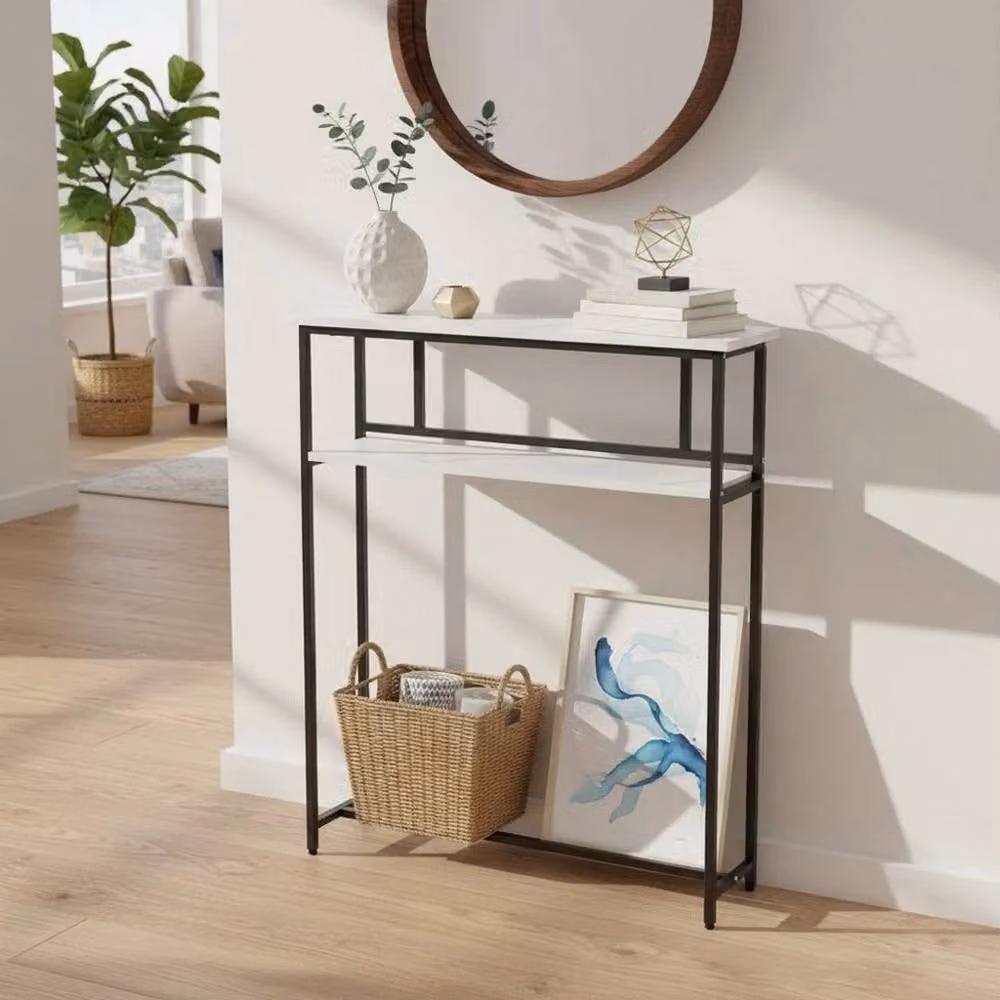 KORVIXA 2-Tier Modern Narrow Console Side Table in White – 2