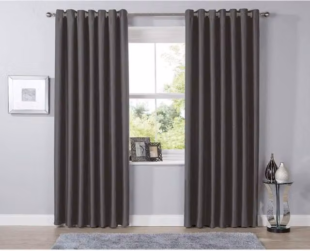 NewEdgeBlinds Plain Charcoal Grey Blackout Fabric Eyelet Curtains, W: 167 cm, H: 228 cm