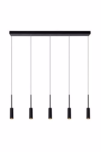 Lucide Tubule Modern LED Bar Pendant Light in Black with Warm White Light and Adjustable Height