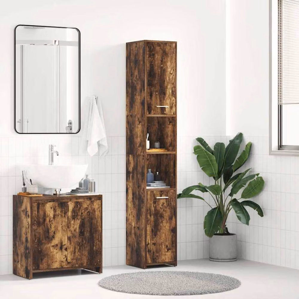 Berkfield Home Smoked Oak Bathroom Cabinet, Brown, W/D/H: 30 x 30 x 183.5 cm – 2