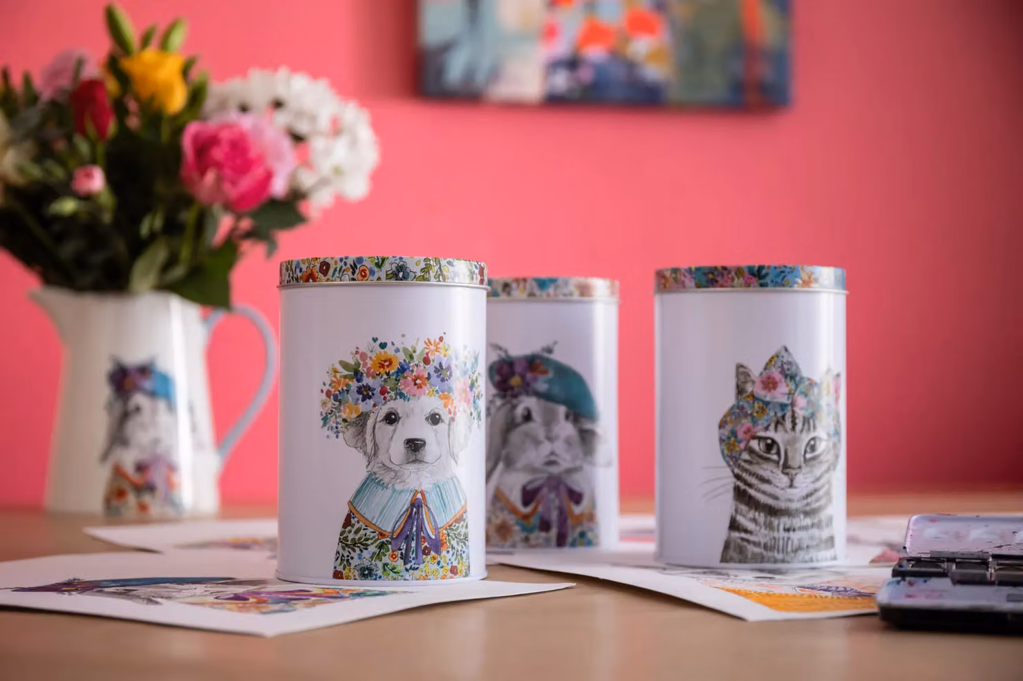 Mikasa Tipperleyhill Set of 3 Multicolour Floral Metal Storage Canisters, W: 10 cm, H: 15 cm – 6