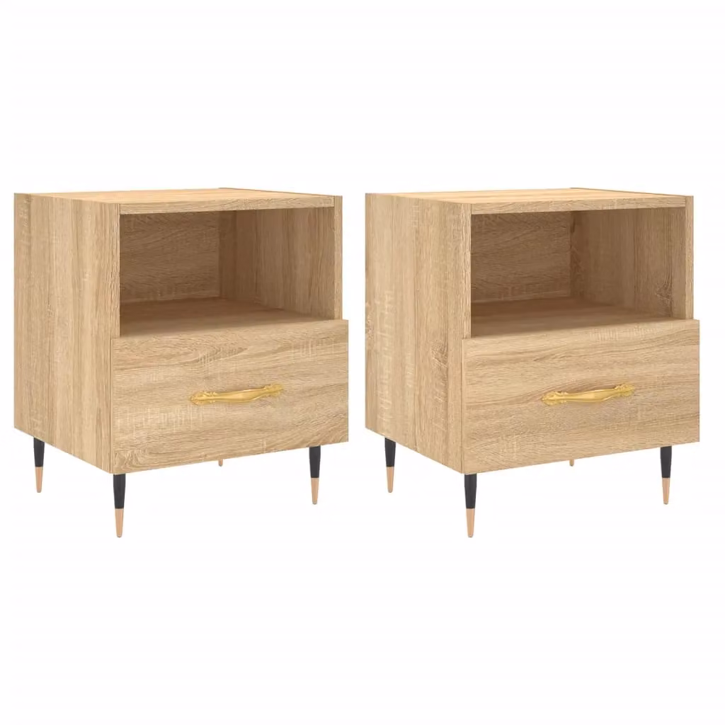 Berkfield Home Set of 2 Sonoma Oak Bedside Cabinets in Brown, W/D/H: 40 x 35 x 47.5 cm