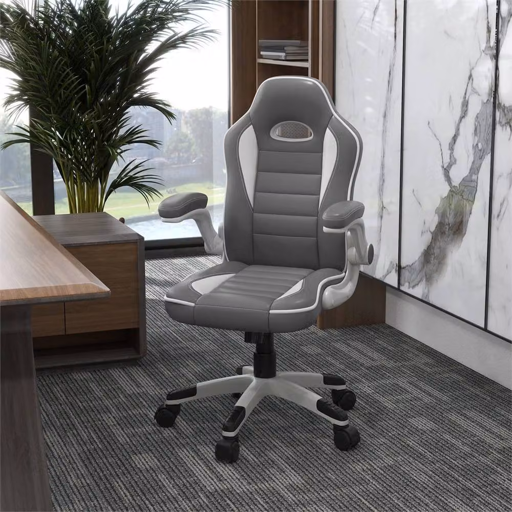 Nordara Grey PU Leather Ergonomic Swivel Gaming and Office Chair with Armrests – 3