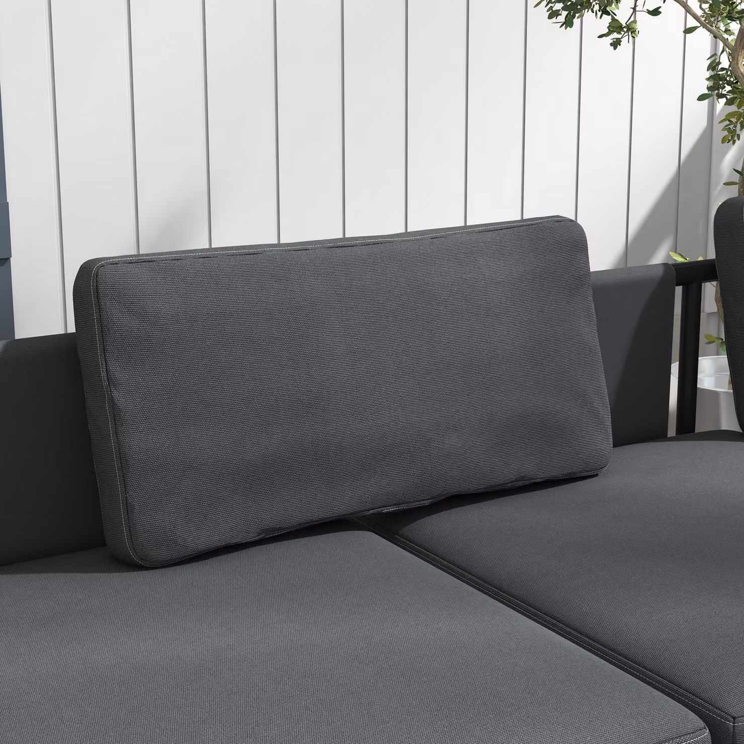 Outsunny 3-Piece Grey L-Shape Garden Corner Sofa Set with Wood-effect Coffee Table and Upholstered Cushions – 6