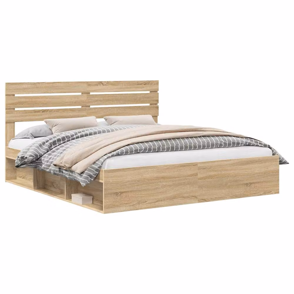 Berkfield Home Sonoma Bed Frame with Headboard in Brown Solid Pine Wood, 200 x 200 cm – 2