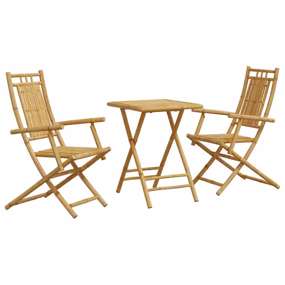 Berkfield Home Beautiful 3 Piece Brown Bamboo Bistro Set – 2