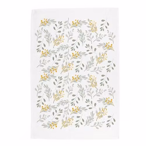 Purely Home Floral Tea Towel in Grey and Yellow Summer Blossoms, Panama Cotton, W: 67 cm, H: 45 cm
