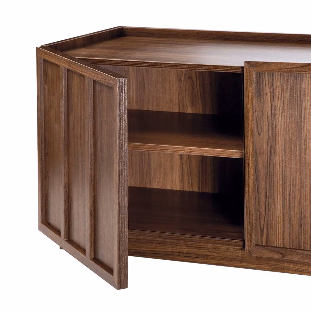 CALICOSY ABEL 3-Door TV Stand in Dark Brown Walnut Effect with Shelf, W: 140 cm, D: 40 cm, H: 45 cm – 5