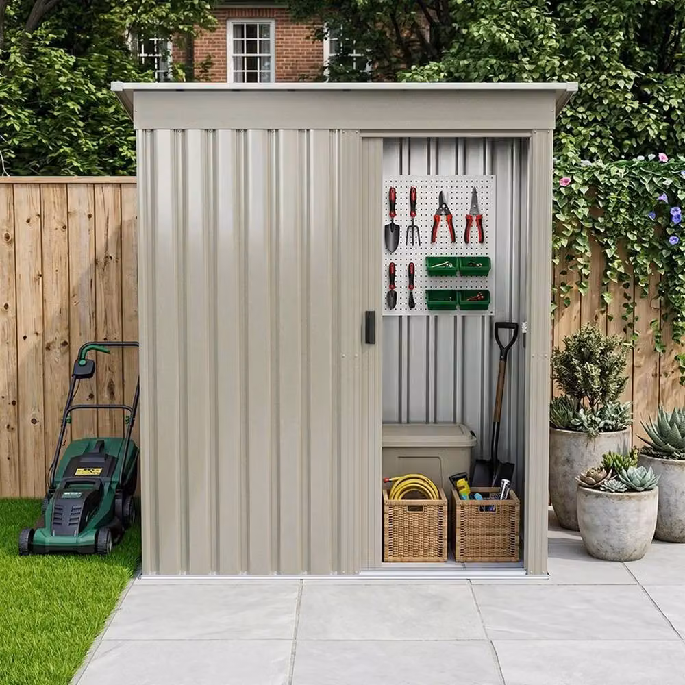KORVIXA Grey Metal Pent Garden Shed with Single Door and Glitter Finish – 3