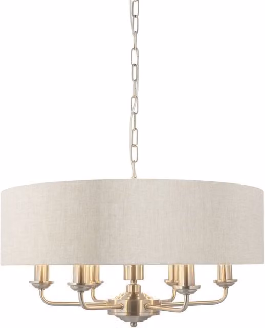 Loops Height Adjustable Ceiling Pendant Light in Chrome and Beige Fabric with 6 x E14 Sockets