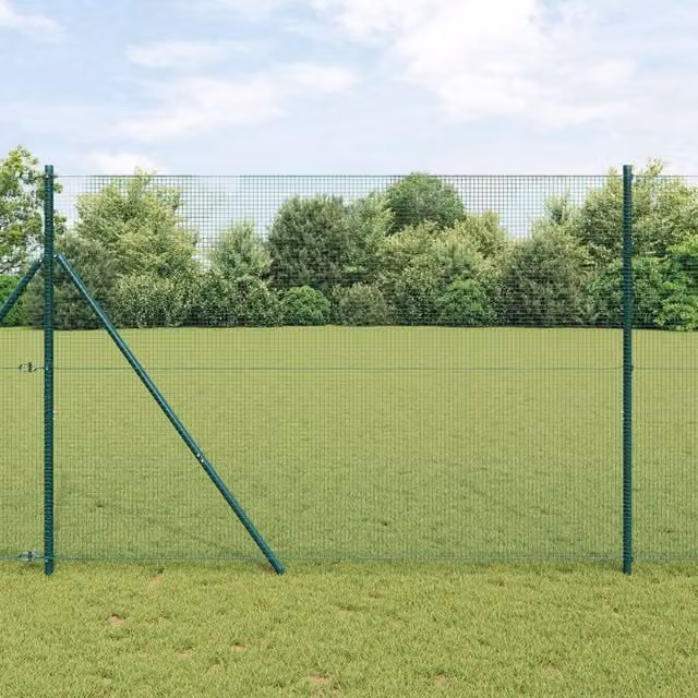 Berkfield Home Green Steel Welded Wire Fence with 7 Posts, W: 10 m, H: 1.6 m