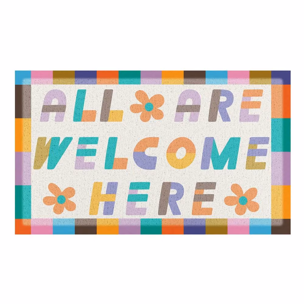 Artsy Mats Elizabeth Olwen All Are Welcome Here Indoor/Outdoor Doormat, Beige and Multicolour, W: 90 cm, D: 60 cm – 2