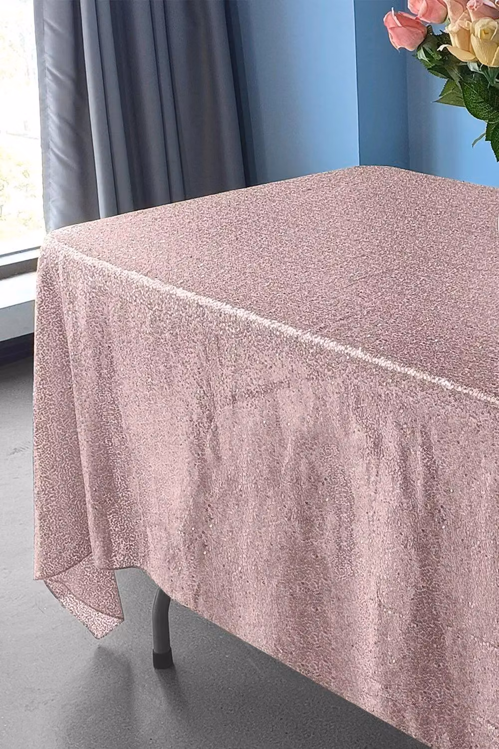 Neel Blue Light Pink Rectangle Sequin Tablecloth – 2
